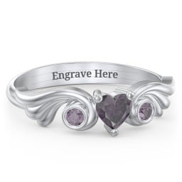 Angel Wing Ring with Heart Shaped Gemstone