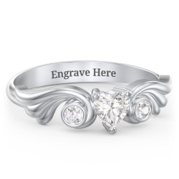 Angel Wing Ring with Heart Shaped Gemstone in 925 Sterling Silver with Cubic Zirconia