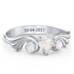 Angel Wing Ring with Heart Shaped Gemstone