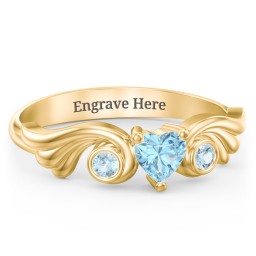 Angel Wing Ring with Heart Shaped Gemstone in 18K Gold Plated Silver with Blue Topaz