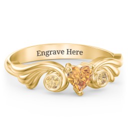 Angel Wing Ring with Heart Shaped Gemstone in 18K Gold Plated Silver with Citrine