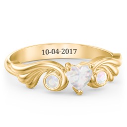 Angel Wing Ring with Heart Shaped Gemstone in 18K Gold Plated Silver with Opal