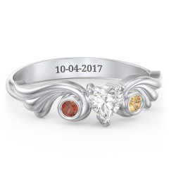 Angel Wing Ring with Heart Shaped Gemstone – 9kt Yellow Gold with Cubic Zirconia, Garnet, and Citrine