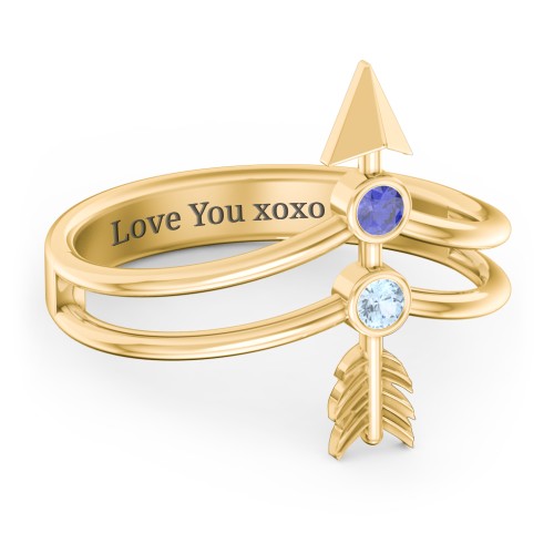 Cupid's Arrow Ring – 9kt Yellow Gold with Blue Sapphire and Blue Topaz