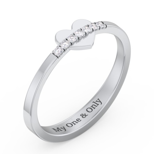 Solid Heart Ring with Accented Band – Sterling Silver with White Premium Zirconia