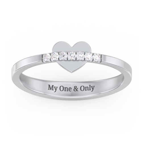 Solid Heart Ring with Accented Band – Sterling Silver with White Premium Zirconia