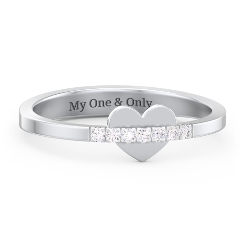Solid Heart Ring with Accented Band – Sterling Silver with White Premium Zirconia