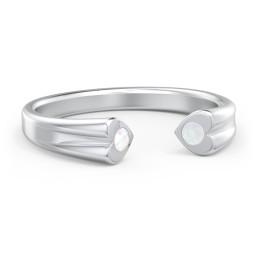 Engravable Open Cuff Heart Ring with Gemstones