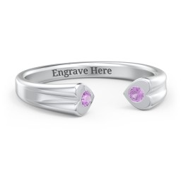 Engravable Open Cuff Heart Ring with Gemstones