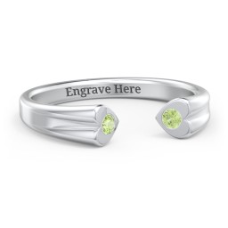 Engravable Open Cuff Heart Ring with Gemstones