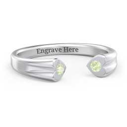 Engravable Open Cuff Heart Ring with Gemstones