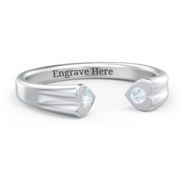 Engravable Open Cuff Heart Ring with Gemstones