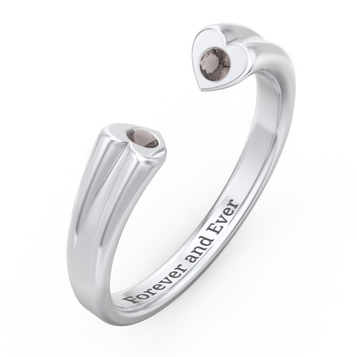Engravable Open Cuff Heart Ring with Gemstones