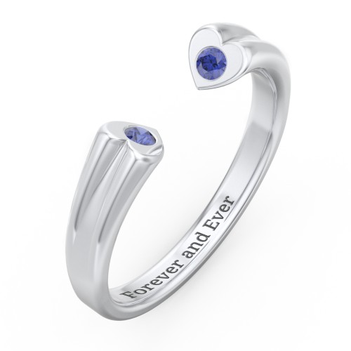Engravable Open Cuff Heart Ring with Gemstones