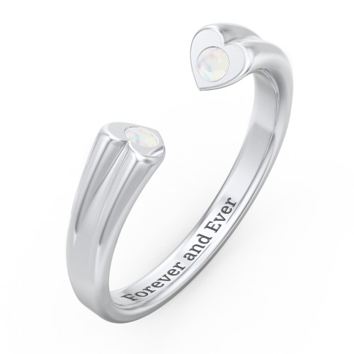 Engravable Open Cuff Heart Ring with Gemstones