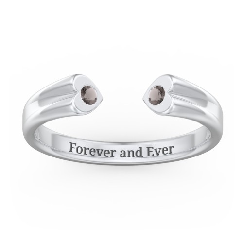 Engravable Open Cuff Heart Ring with Gemstones