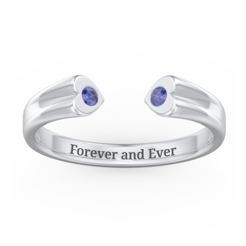 Engravable Open Cuff Heart Ring with Gemstones