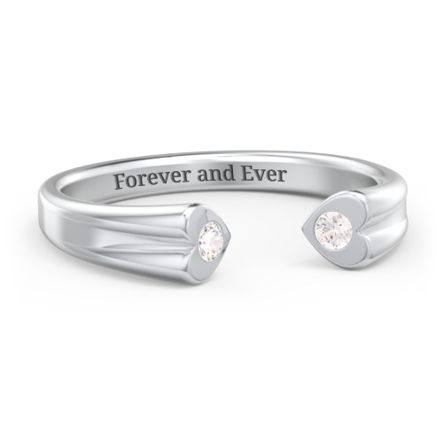 Engravable Open Cuff Heart Ring with Gemstones – Sterling Silver with Cubic Zirconia