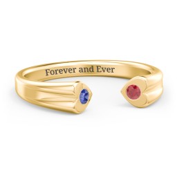 Engravable Open Cuff Heart Ring with Gemstones in 18K Gold Plated Silver with Blue Sapphire and Garnet