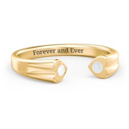 Engravable Open Cuff Heart Ring with Gemstones in 18K Gold Plated Silver with Opal