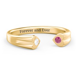 Engravable Open Cuff Heart Ring with Gemstones in 18K Gold Plated Silver with Opal and Ruby