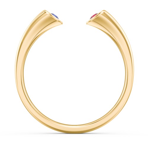 Engravable Open Cuff Heart Ring with Gemstones – 18K Gold Plated Silver with Blue Sapphire and Garnet