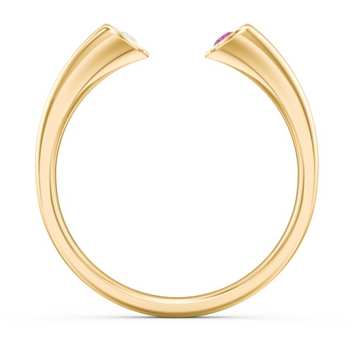 Engravable Open Cuff Heart Ring with Gemstones – 9kt Yellow Gold with Opal and Ruby