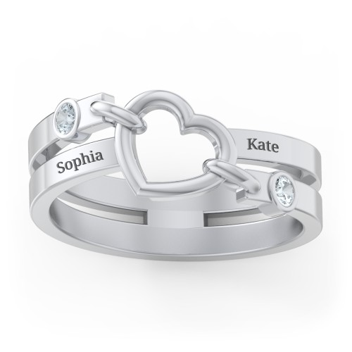 Engravable Diagonal Open Heart Ring