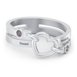 Engravable Diagonal Open Heart Ring in 925 Sterling Silver with Alexandrite