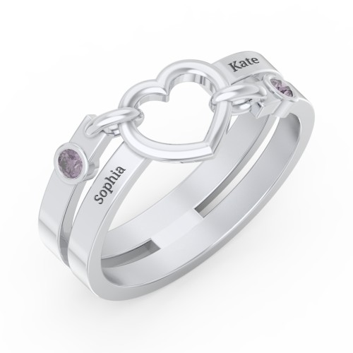 Engravable Diagonal Open Heart Ring – Sterling Silver with Alexandrite