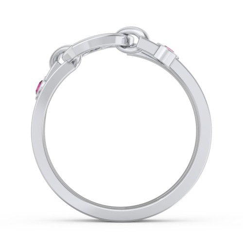 Engravable Diagonal Open Heart Ring – Sterling Silver with Ruby