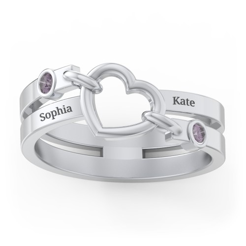 Engravable Diagonal Open Heart Ring – Sterling Silver with Alexandrite