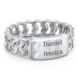 Heart Chain Link Ring with Nameplate