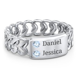 Heart Chain Link Ring with Nameplate