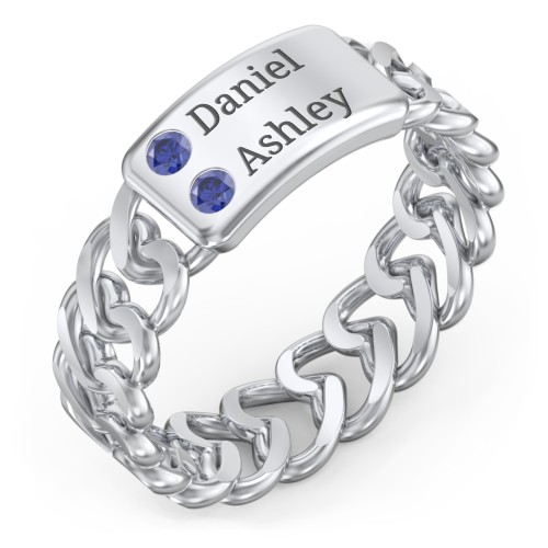 Heart Chain Link Ring with Nameplate
