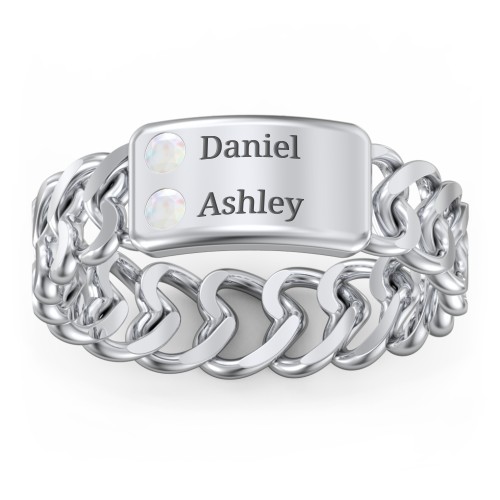 Heart Chain Link Ring with Nameplate