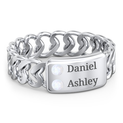 Heart Chain Link Ring with Nameplate