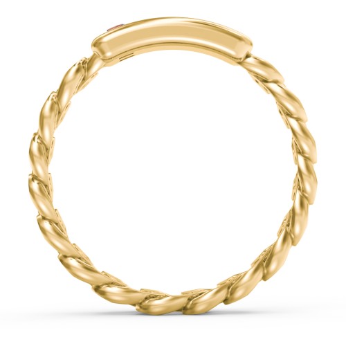 Heart Chain Link Ring with Nameplate – 18K Gold Plated Silver with Garnet