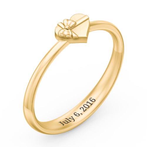 Heart Shaped Ring with Bow – 9kt Yellow Gold