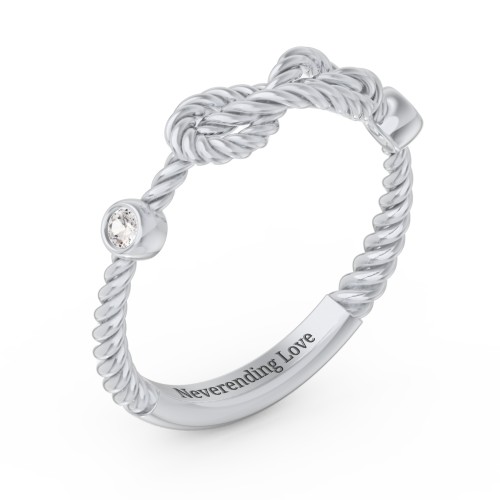 Rope Infinity Ring with Gemstones – Sterling Silver with Cubic Zirconia