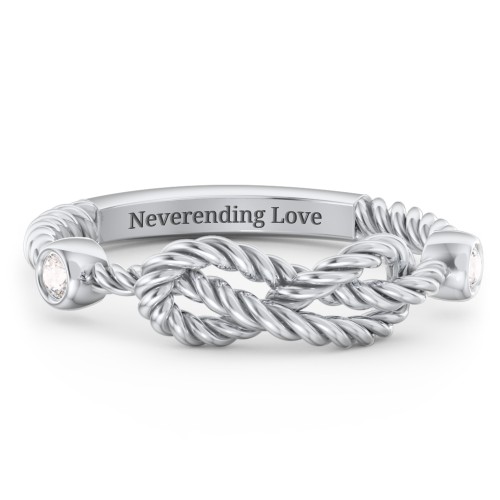 Rope Infinity Ring with Gemstones – Sterling Silver with Cubic Zirconia