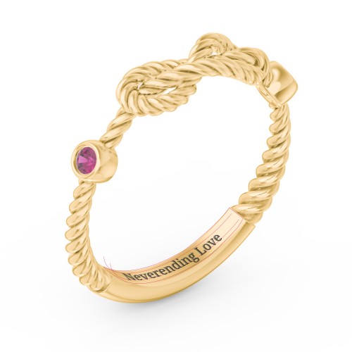 Rope Infinity Ring with Gemstones – 18K Gold Plated Silver with Ruby