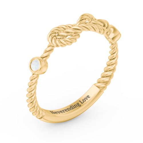Rope Infinity Ring with Gemstones – 18K Gold Plated Silver with Opal