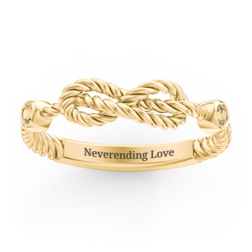 Rope Infinity Ring with Gemstones – 18K Gold Plated Silver with Citrine