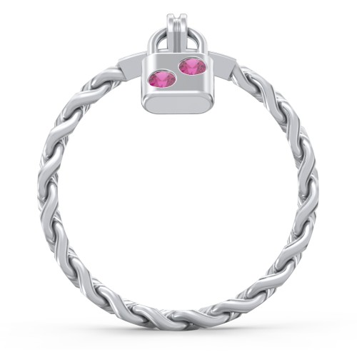 Engravable Padlock Chain Ring with Gemstones