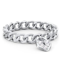 Chain Ring with Pavé Heart Padlock Charm