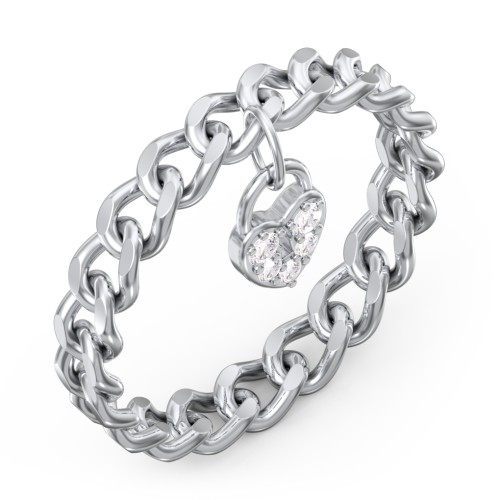 Chain Ring with Pavé Heart Padlock Charm