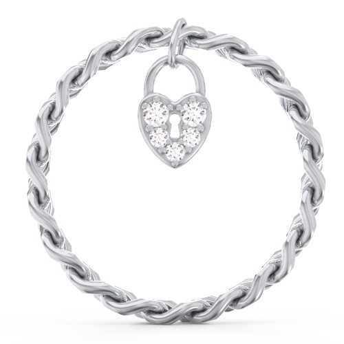 Chain Ring with Pavé Heart Padlock Charm