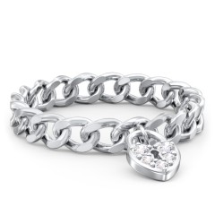 Chain Ring with Pavé Heart Padlock Charm – 9kt Yellow Gold with White Premium Zirconia