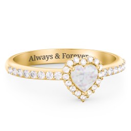 Halo Heart Ring with Accented Band in 18K Gold Plated Silver with Opal and White Premium Zirconia